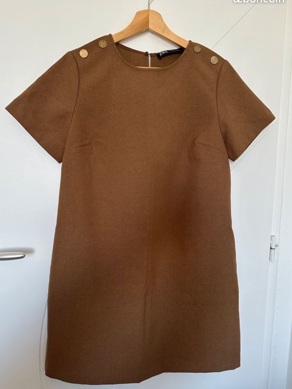 Zara Brown Short Sleeve Mini Dress with Gold Buttons